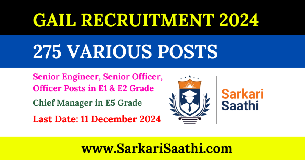 GAIL Recruitment 2024 Apply Online 275 Various Posts